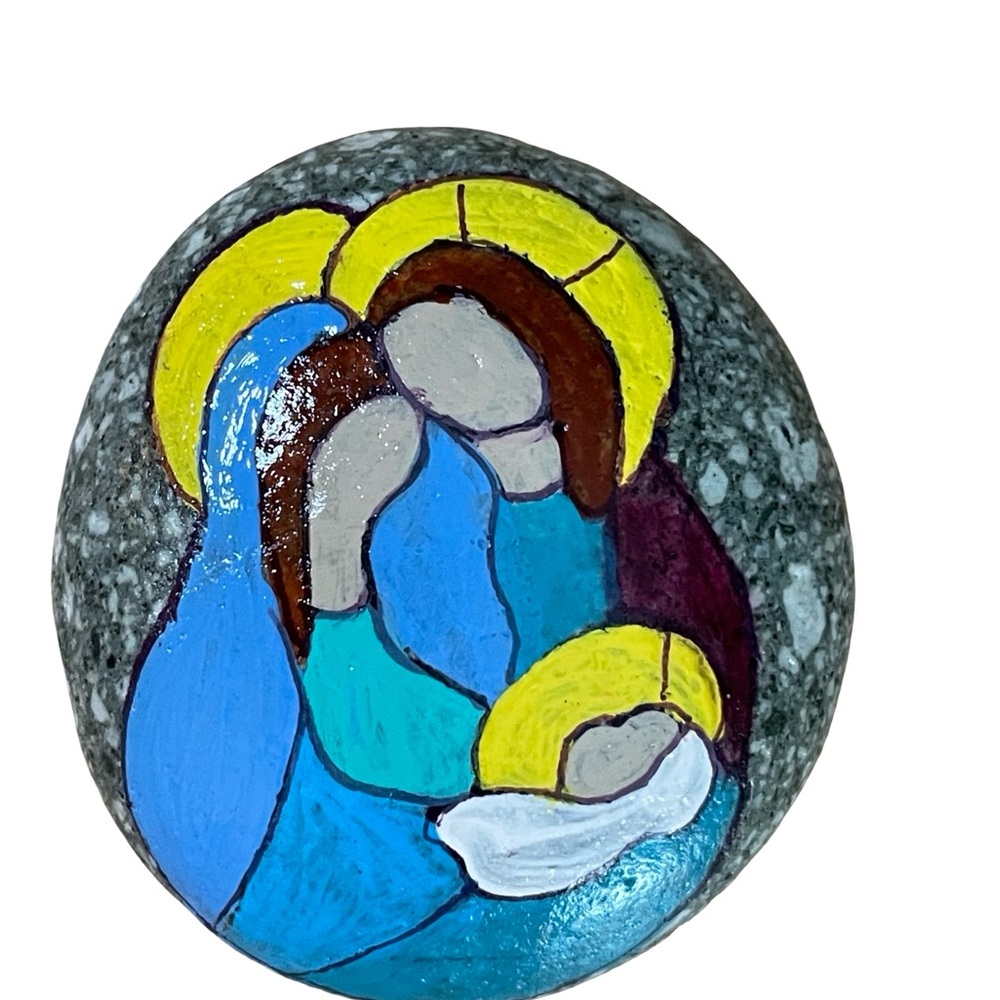 Hand crafted painted nativity rock natural background Mary Joseph Baby Jesus - Picture 6 of 10